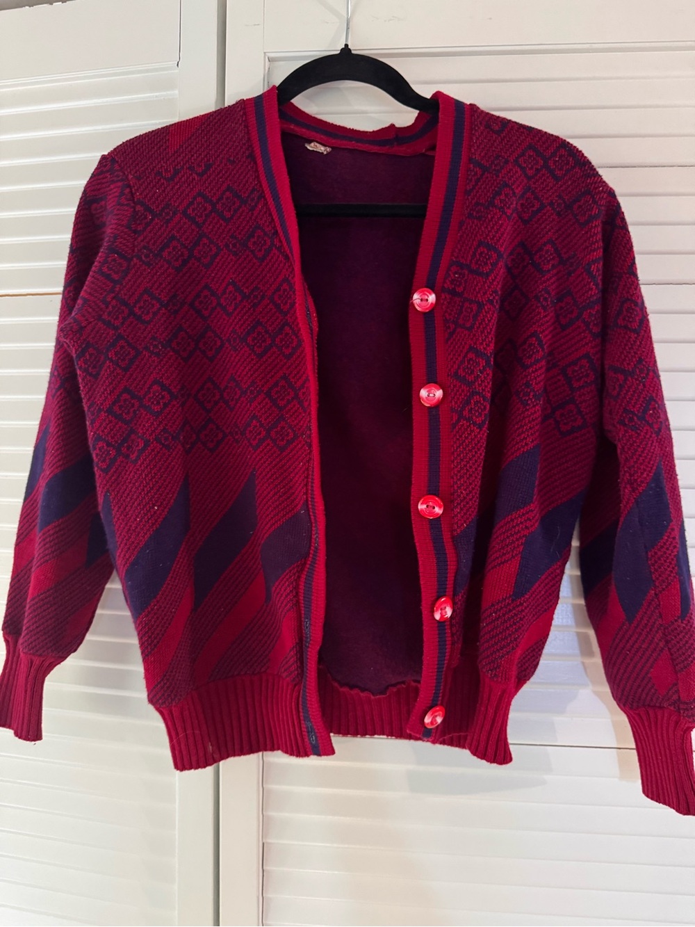 Vintage 70’s 80’s Red Patterned Button-Up Sweater Cardigan